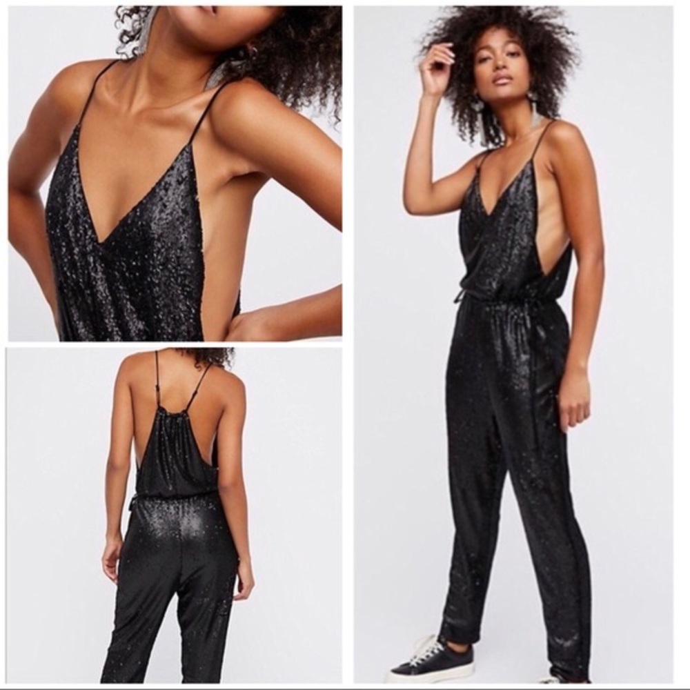 Free People Black Sequin Jumpsuit